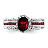 Sterling Silver Rhodium-plated Garnet and White Topaz Ring