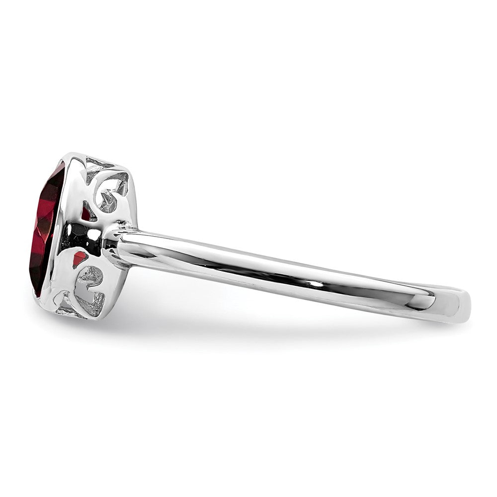 Sterling Silver Rhodium-plated Polished Garnet Oval Ring
