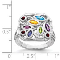 Sterling Silver Rhodium-plated Multi Gemstone Ring