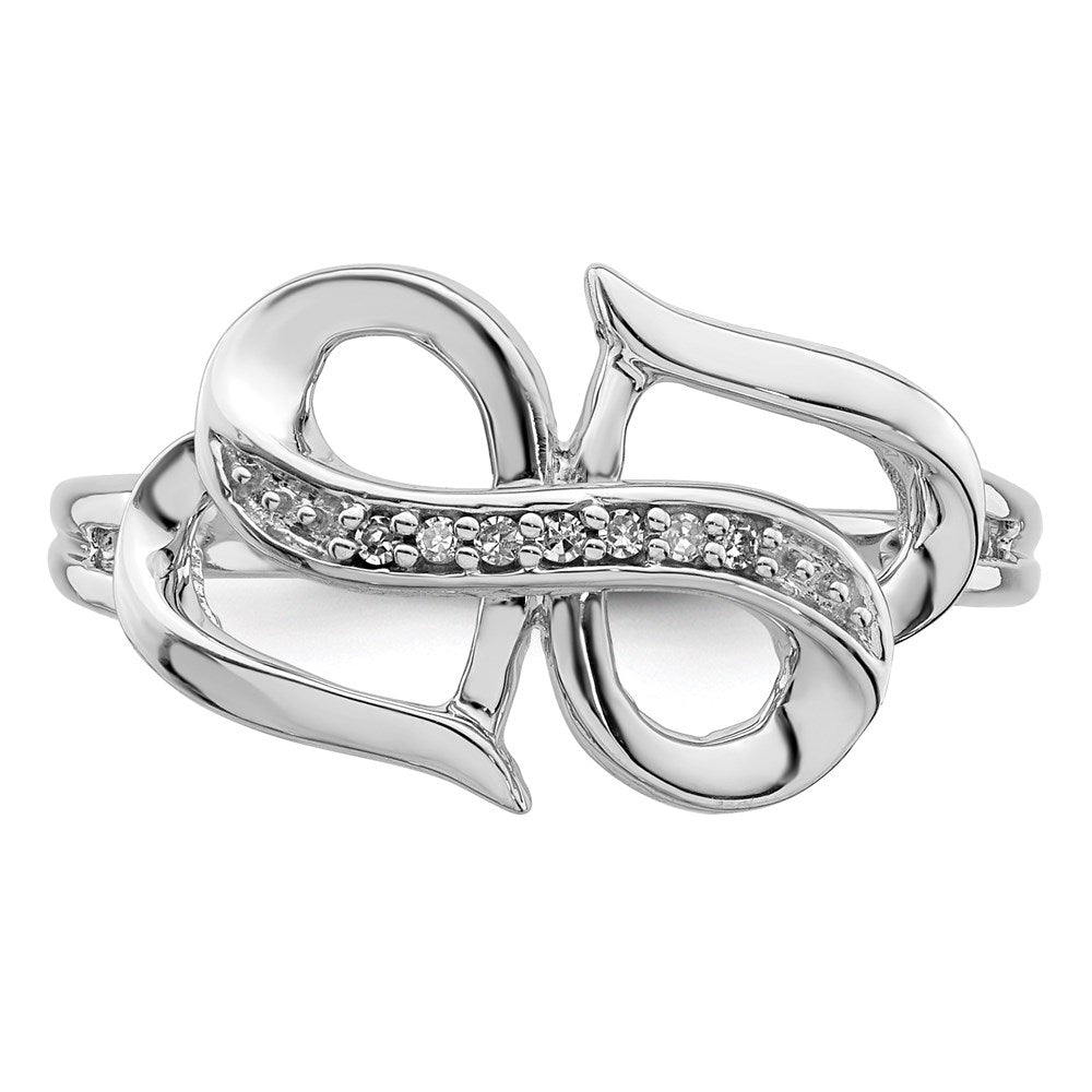 Sterling Silver Rhodium Plated Diamond Double Heart Ring