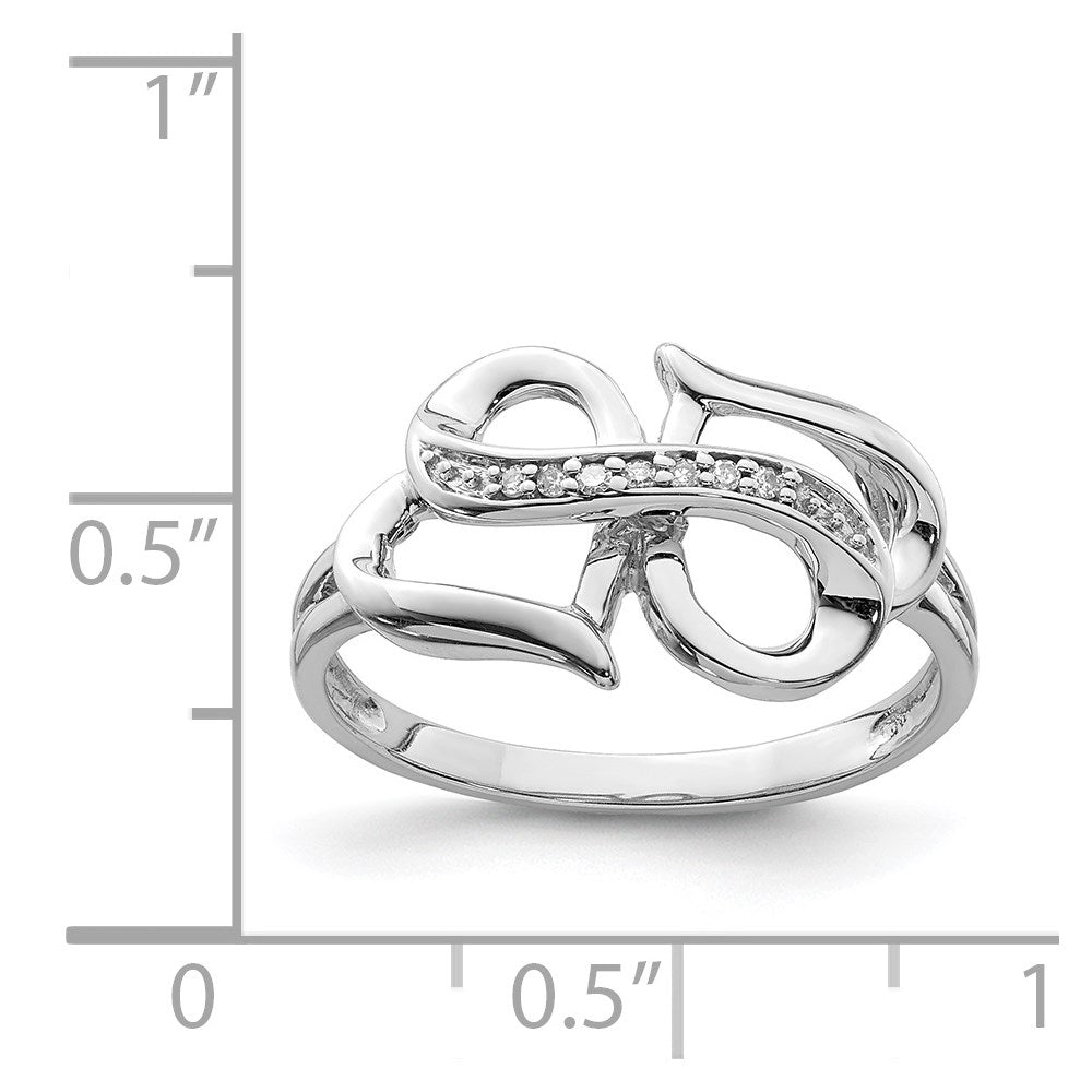 Sterling Silver Rhodium Plated Diamond Double Heart Ring
