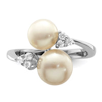 Sterling Silver Rhodium-plated 8-9mm White 2-FWC Pearl and CZ Ring