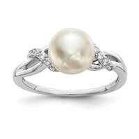 Sterling Silver Rhodium-plated 8-9mm White FW Cultured Pearl CZ Ring