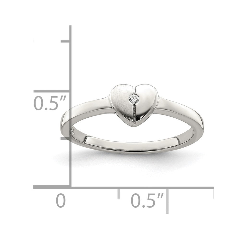 Sterling Silver Rhodium-plated Polished CZ Heart Size 4 Ring