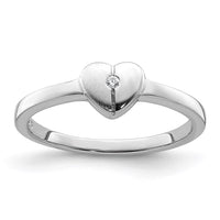 Sterling Silver Rhodium-plated Polished CZ Heart Size 4 Ring