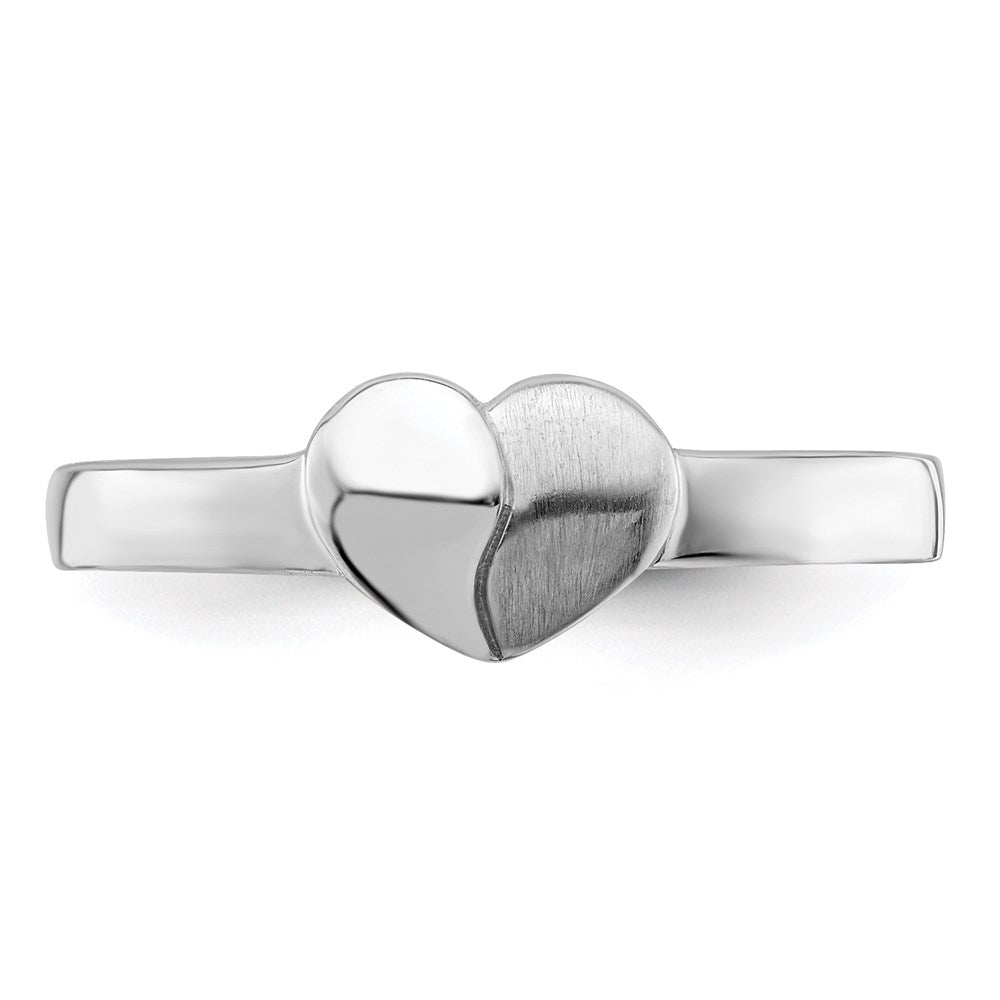 Sterling Silver RH-plated Polished & Satin Heart Size 3 Ring