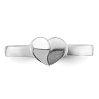 Sterling Silver RH-plated Polished & Satin Heart Size 3 Ring