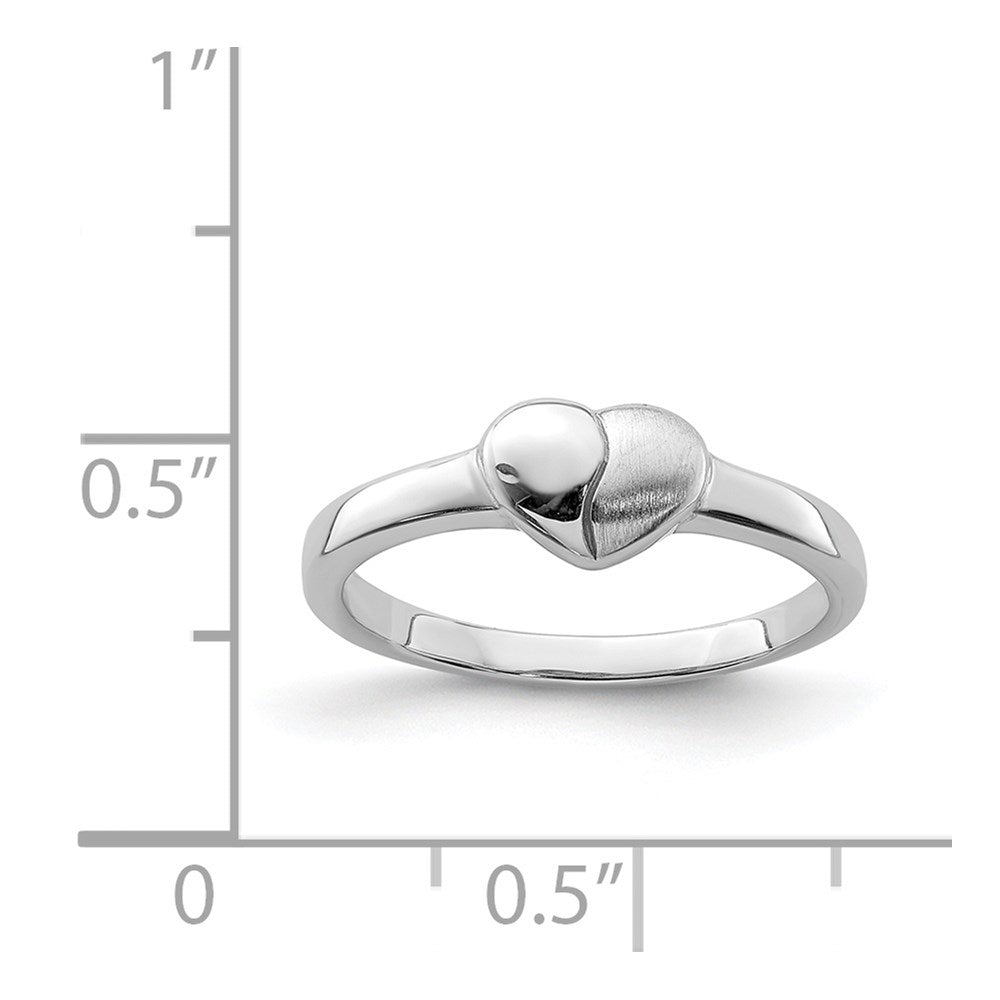 Sterling Silver RH-plated Polished & Satin Heart Size 3 Ring