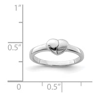 Sterling Silver RH-plated Polished & Satin Heart Size 3 Ring