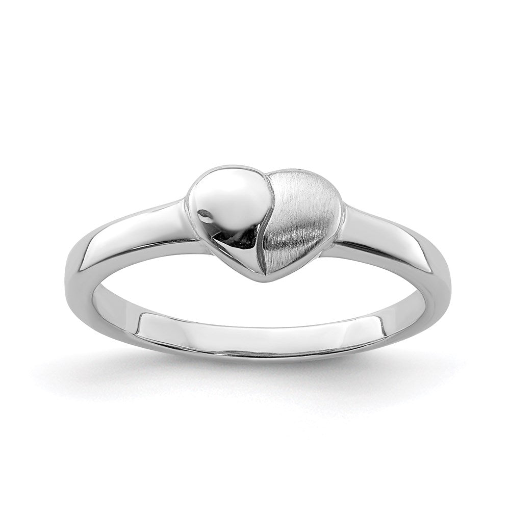 Sterling Silver Rhodium-plated Polished/Satin Heart Size 4 Ring