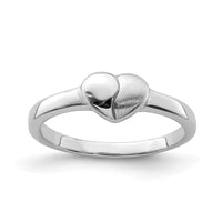 Sterling Silver Rhodium-plated Polished/Satin Heart Size 4 Ring
