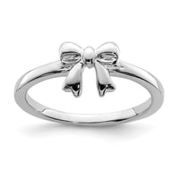 Sterling Silver Rhodium-plated Polished Bow Size 3 Ring