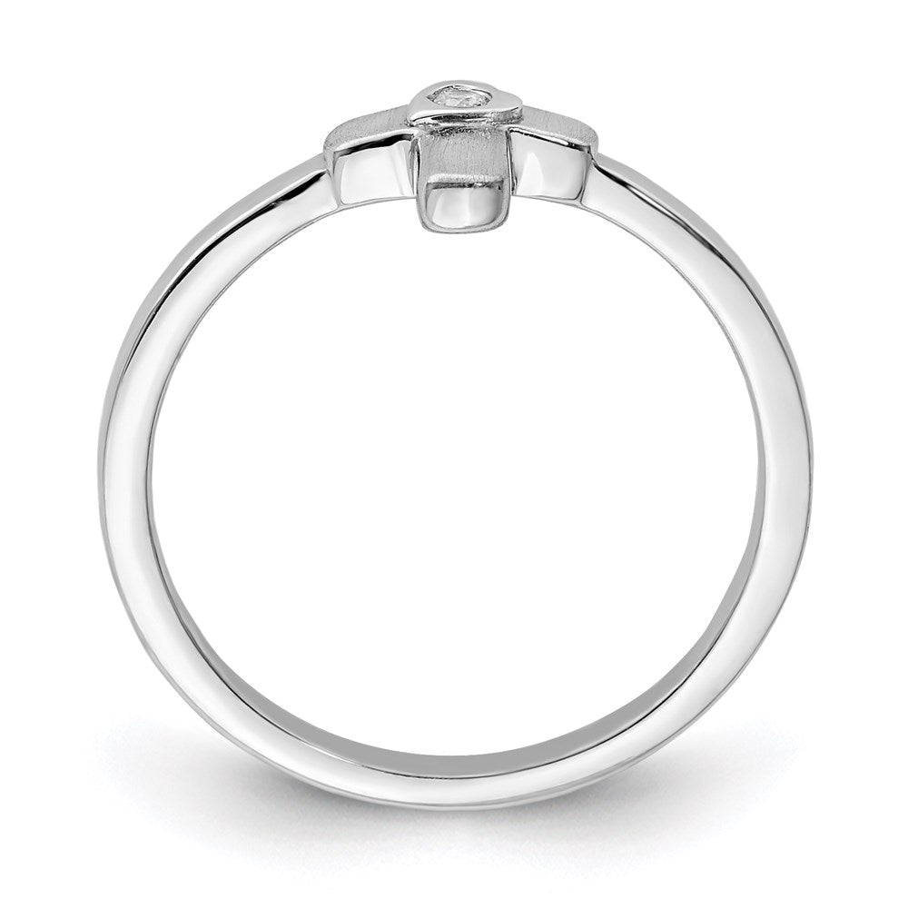 Sterling Silver Rhodium-plated Polished and Satin CZ Cross Size 3 Ring