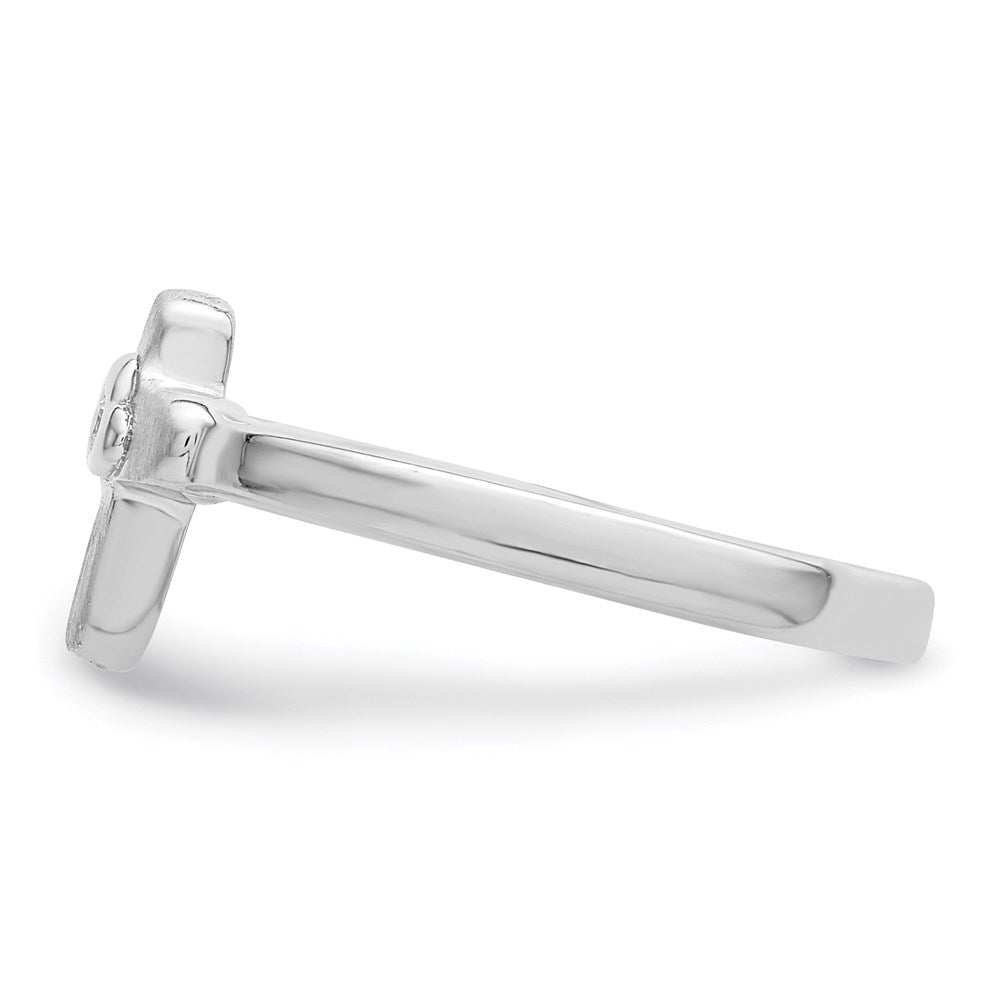 Sterling Silver Rhodium-plated Polished and Satin CZ Cross Size 4 Ring