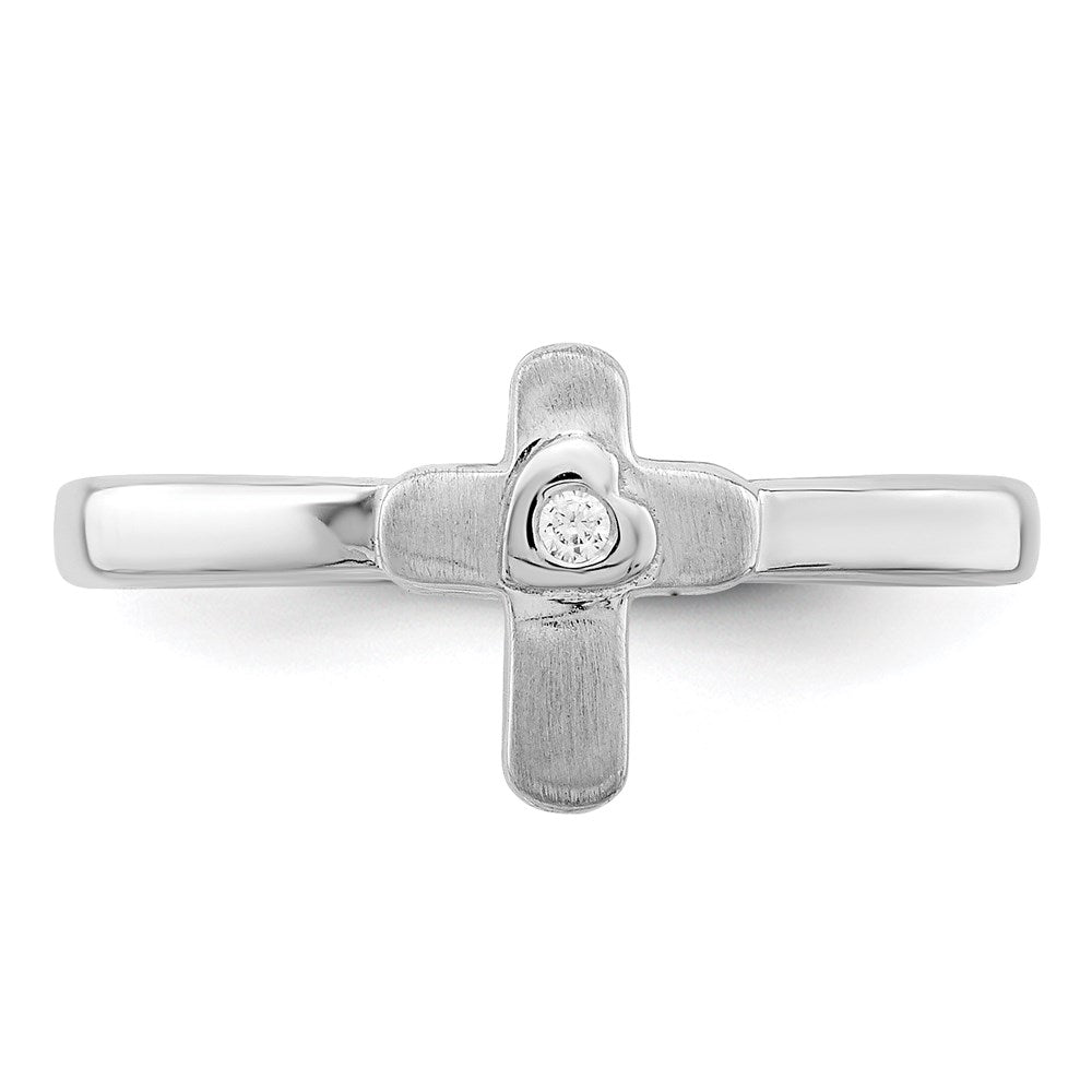 Sterling Silver Rhodium-plated Polished and Satin CZ Cross Size 4 Ring