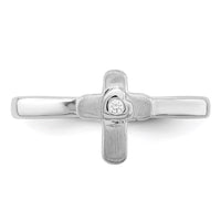 Sterling Silver Rhodium-plated Polished and Satin CZ Cross Size 4 Ring