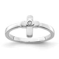 Sterling Silver Rhodium-plated Polished and Satin CZ Cross Size 4 Ring