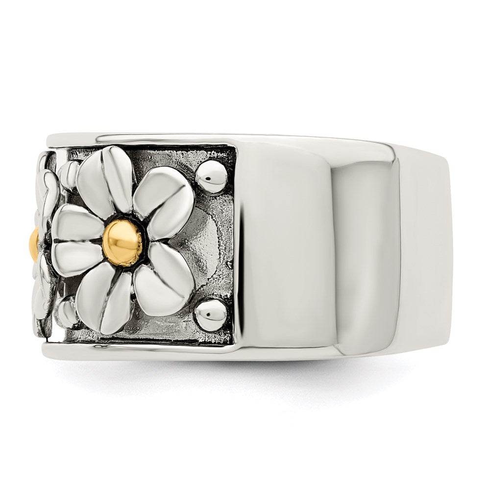 Sterling Silver Antiqued w/ 14k Gold Centers Daisy Ring