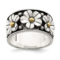 Sterling Silver Antiqued w/ 14k Gold Centers Daisy Ring