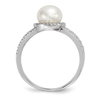 Sterling Silver RH 7-8mm White Button FWC Pearl CZ Ring