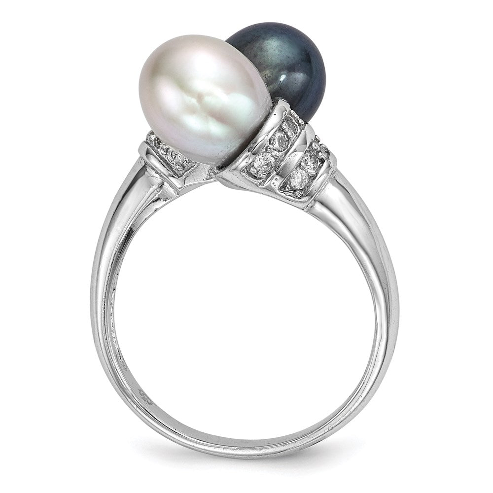 Sterling Silver RH 7-8mm Black/Grey Rice FWC Pearl CZ Ring