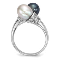 Sterling Silver RH 7-8mm Black/Grey Rice FWC Pearl CZ Ring