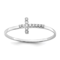 Sterling Silver Rhodium-plated CZ Side Cross Polished Ring