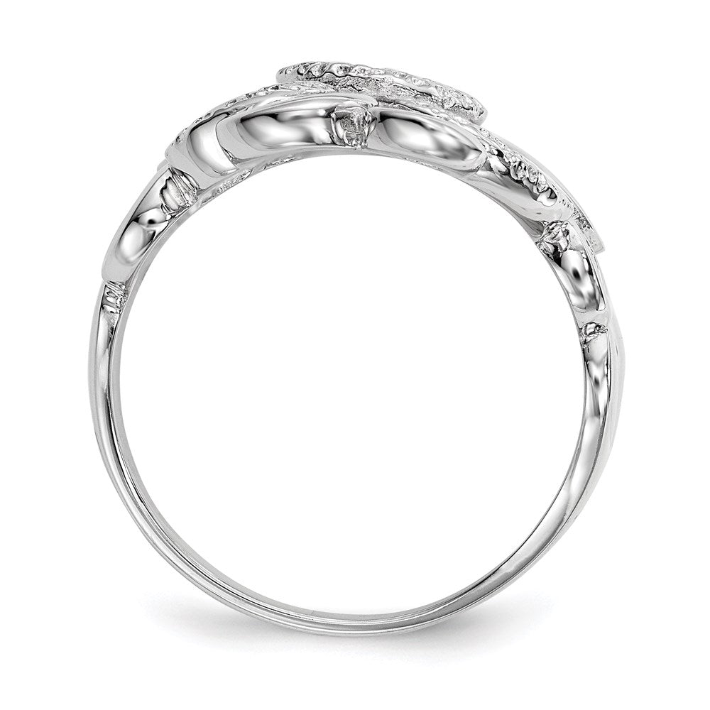 Sterling Silver Rhodium-plated Polished & Textured Circles Ring