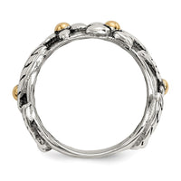 Sterling Silver w/14k Antiqued Leaves & Flowers Band