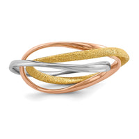 Sterling Silver Rhodium Gold & Rose Gold-tone Intertwined Ring