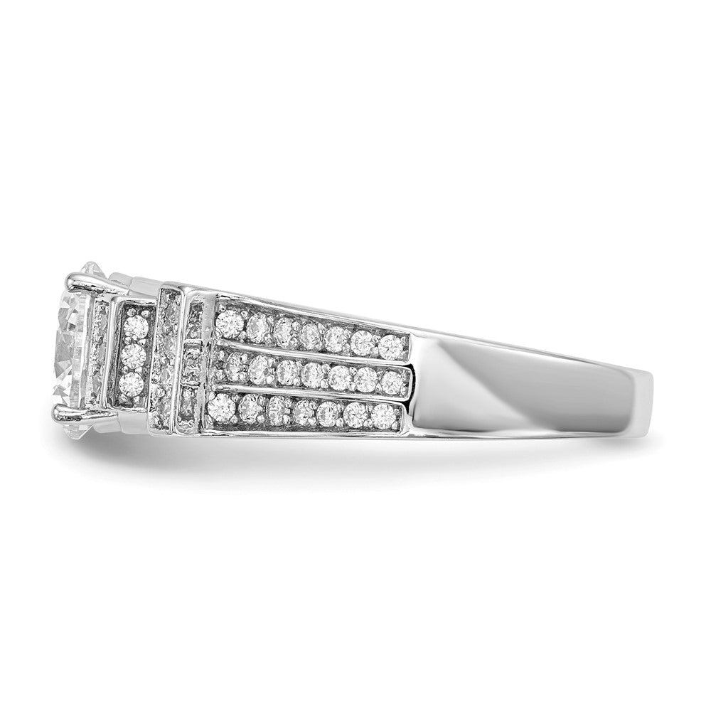 Sterling Silver Rhodium-plated CZ Tiered Pavé Ring