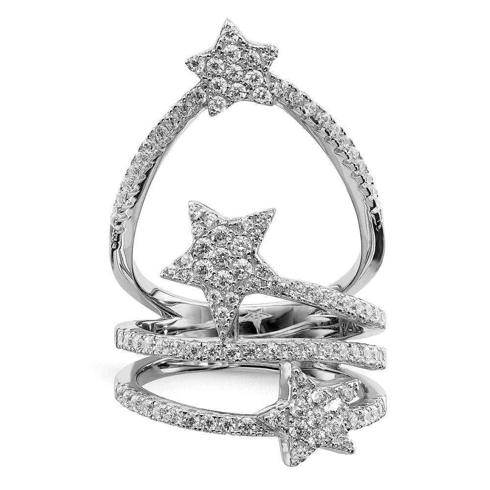 Pure Fire Sterling Silver Rhod-plated CZ Star Ring
