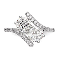 Sterling Silver Rhodium-plated CZ Two Stone Round Bypass Ring
