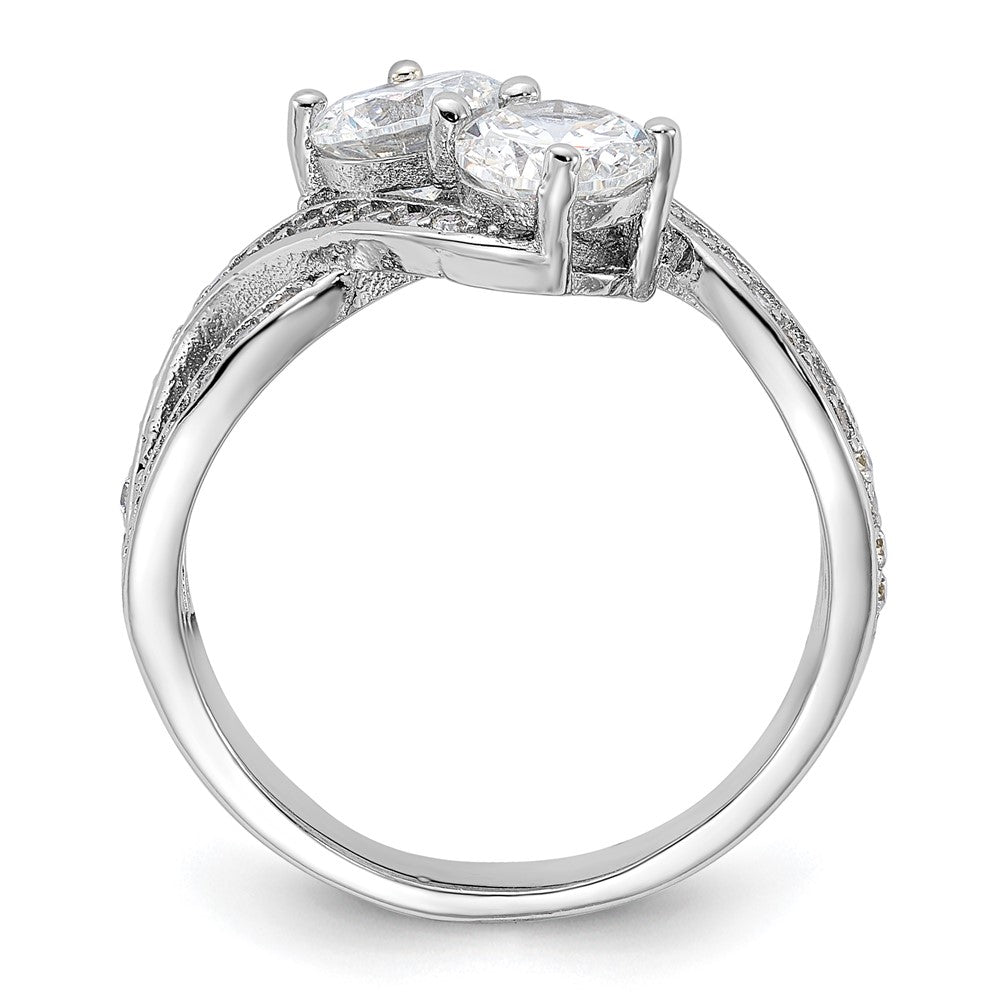 Sterling Silver Rhodium-plated CZ Two Stone Polished Ring