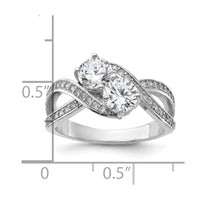 Sterling Silver Rhodium-plated CZ Two Stone Polished Ring