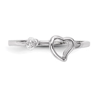 Sterling Silver Rhodium-plated Open Heart CZ Polished Ring