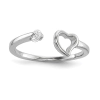 Sterling Silver Rhodium-plated Open Heart CZ Polished Ring