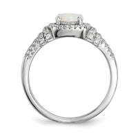 Sterling Silver Rhodium-plated CZ and Lab Created White Opal Ring