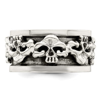 Sterling Silver Polished Spinning Center Antiqued Skull Ring