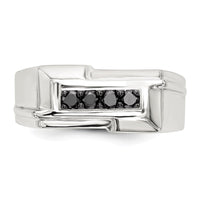 Sterling Silver Rhodium-plated Mens Black Diamond Polished Ring