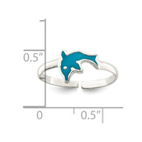 Sterling Silver Polished Enameled Dolphin Toe Ring