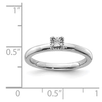 Sterling Silver Rhodium Plated Polished Diamond Square Shape Ring