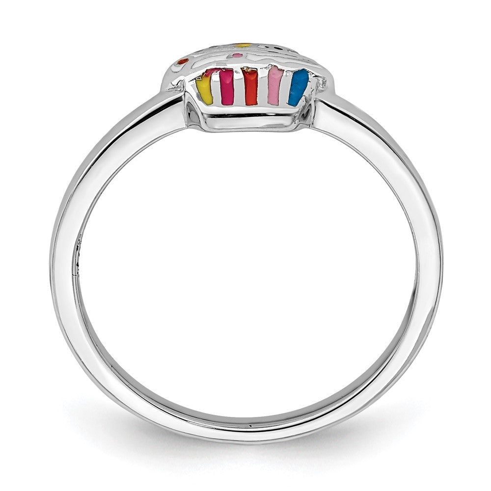Sterling Silver RH-plated Multi-color Enameled Cupcake Children's Ring
