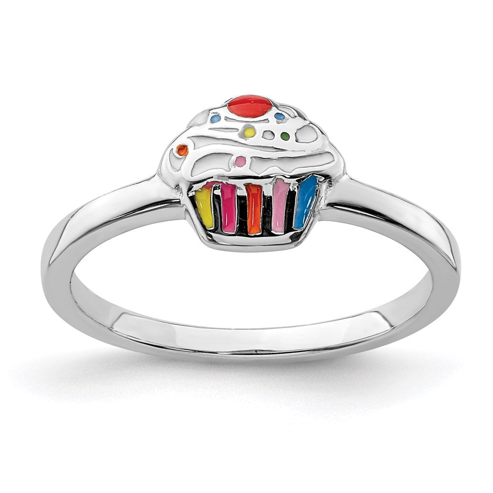 Sterling Silver RH-plated Multi-color Enameled Cupcake Children's Ring