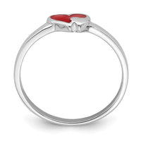 Sterling Silver RH-plated Red Enameled Double Heart Size 3 Ring