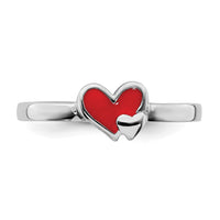 Sterling Silver RH-plated Red Enameled Double Heart Size 3 Ring