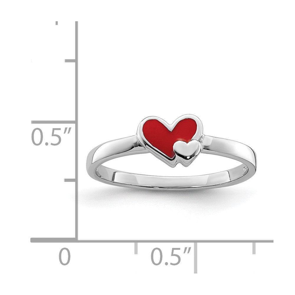 Sterling Silver RH-plated Red Enameled Double Heart Size 3 Ring