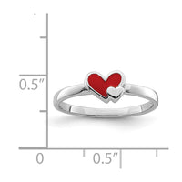 Sterling Silver RH-plated Red Enameled Double Heart Size 3 Ring