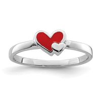 Sterling Silver RH-plated Red Enameled Double Heart Size 3 Ring