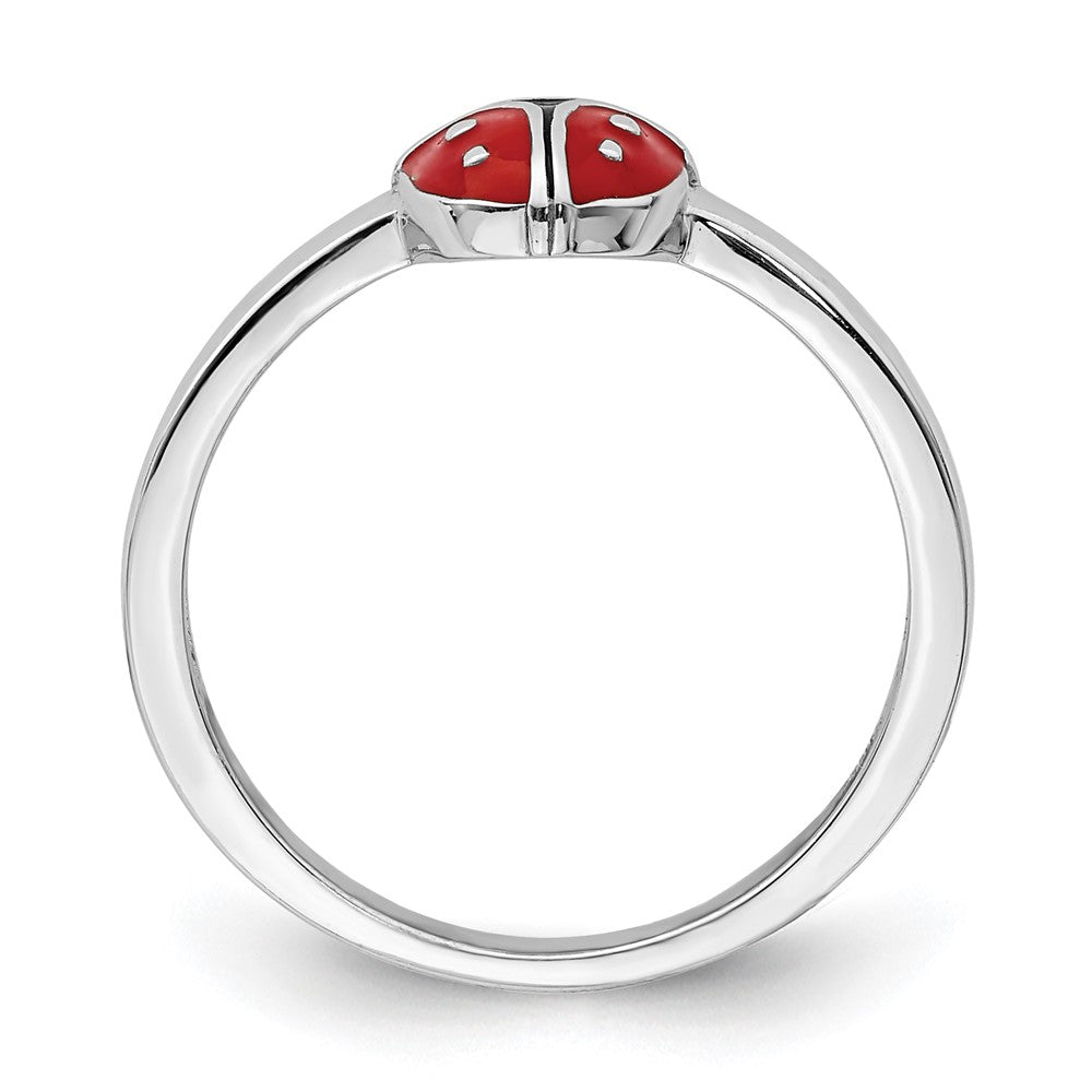 Sterling Silver Rhod-plated Polished & Enameled Ladybug Size 4 Ring